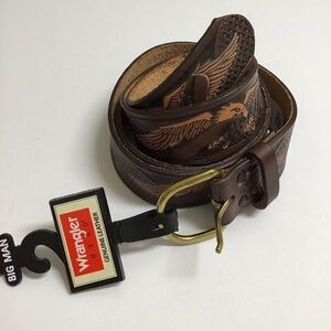 Wrangler EAGLE Leather Belt Western Men SZ 46 Embossed 100% Brown Tan Rodeo NEW